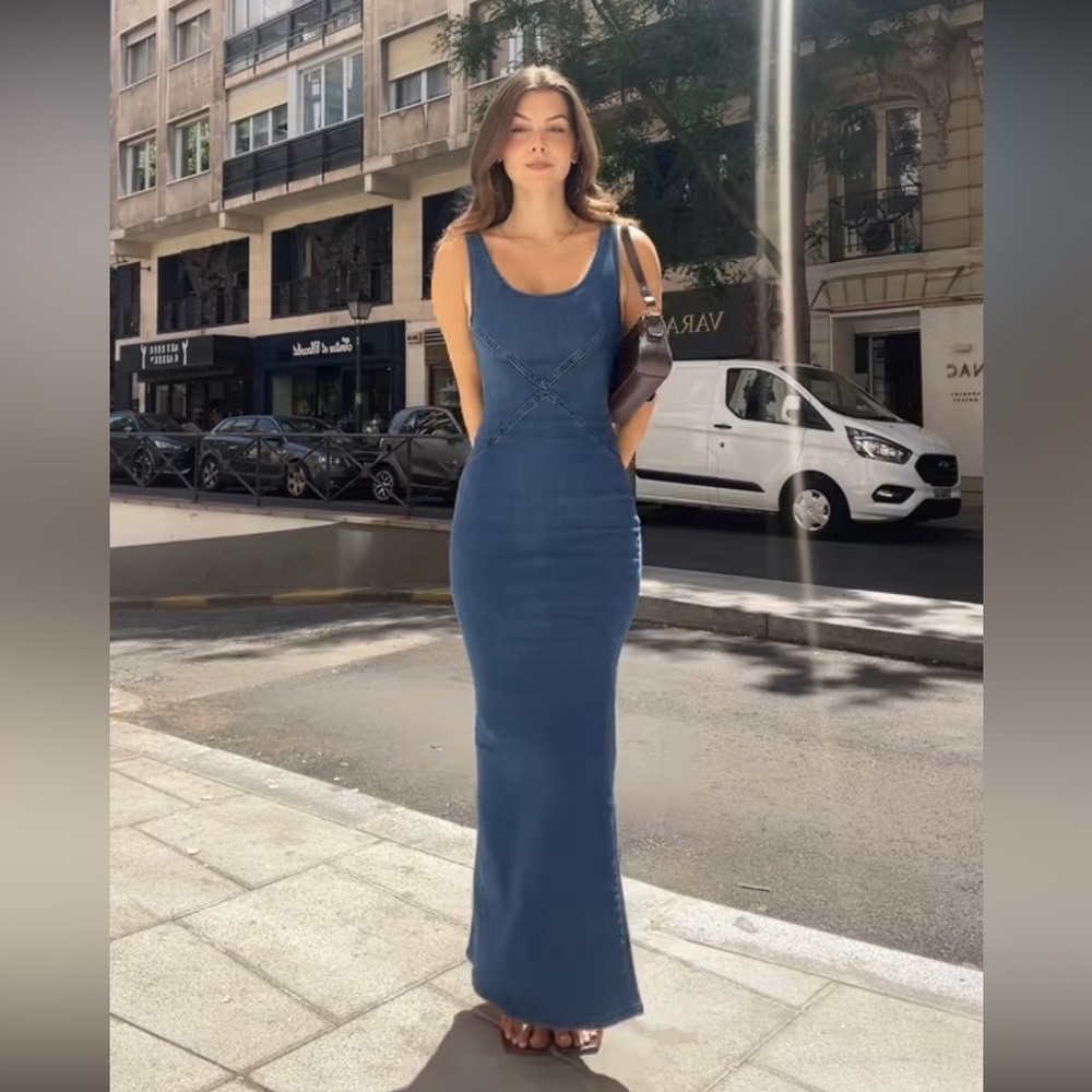 Blue Sleeveless Denim Maxi Dress